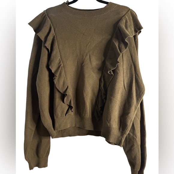 Stockholm Atelier olive ruffled sweater size Large - Picture 1 of 4